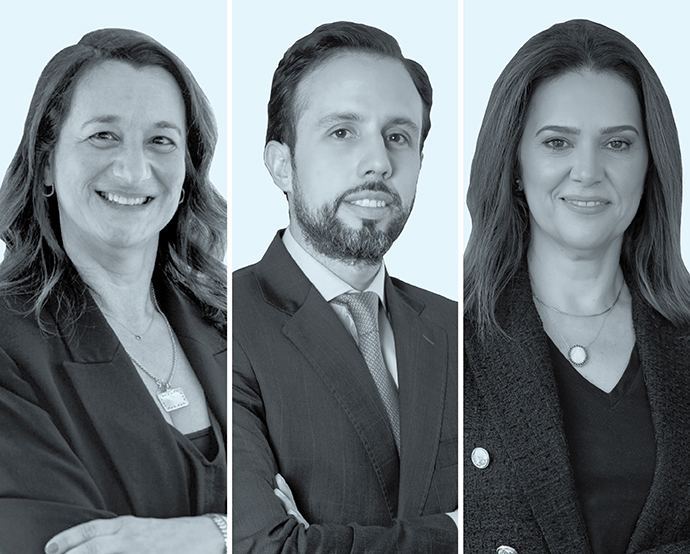 Maria da Paz Tierno Lopes, de Demarest Advogados (izquierdo); Isabella Bariani Tralli, de VBD Advogados, y Juan Felipe Roldán Pardo, de Gamboa, García, Roldán & Co. Abogados.