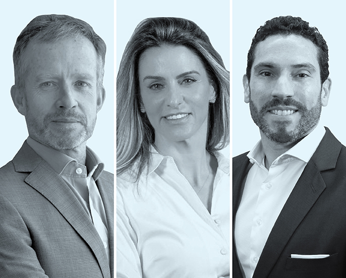 Federico Rodríguez, de Albagli Zaliasnik (izquierda); Adriana Giannini, de Todorov, Giannini & Nisiyama, y Luiz Filipe Aranha, de TozziniFreire.