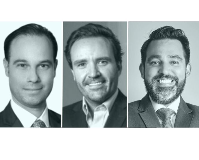 Caio Campello de Menezes, de Linklaters Brasil (izquierda); Francisco Palmero, de Nader, Hayaux & Goebel (centro), y Luis Miguel Manrique, de Diez Canseco Abogados.