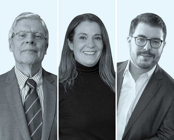Ricardo Alvarenga, de GVM Advogados (izquierda); Teresa Valdelomar Martínez-Pardo, de Ontier - España, y Diogo Olm Ferreira, de VBSO Advogados.