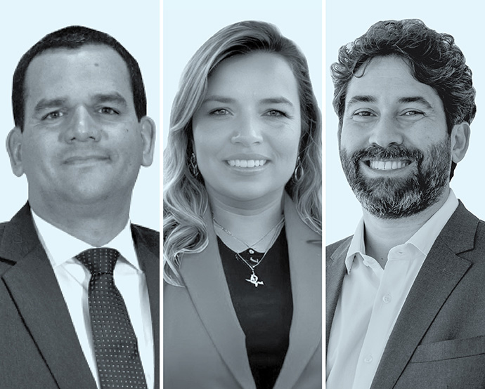 Luis Ernesto Marín, de Rubio Leguía Normand (izquierda); Juliana González, de Afiens, y Pablo Queiroz, de Demarest.