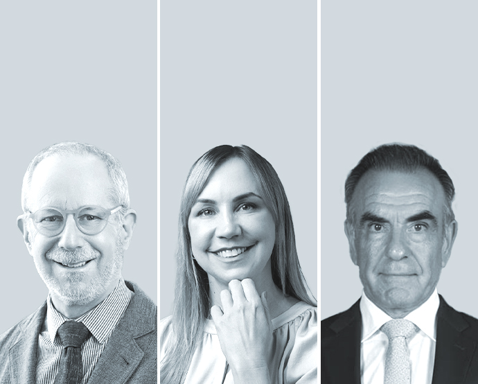 David B. Jaffe, de EC Rubio (izquierda); Elissa Stoffels, de Écija - Costa Rica, y Javier Errecondo, de Mitrani Caballero & Ruiz Moreno.