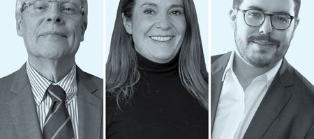 Ricardo Alvarenga, de GVM Advogados (izquierda); Teresa Valdelomar Martínez-Pardo, de Ontier - España, y Diogo Olm Ferreira, de VBSO Advogados.