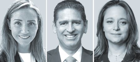 María Elena Huerta, de Pérez-Llorca (izquierda);  Julio Vidal, de CMS Grau - Perú, y Luana Komatsu Falkenburger Rolim, Goulart, Cardoso Advogados.