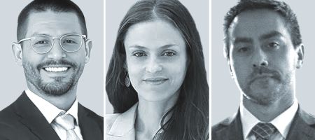 De izquierda a derecha, Guillermo Torrejón, de Benites, Vargas & Ugaz (BVU); Cristina Rangel Maciel, de CGM Advogados, y Orlando Palominos, de P&M Abogados.