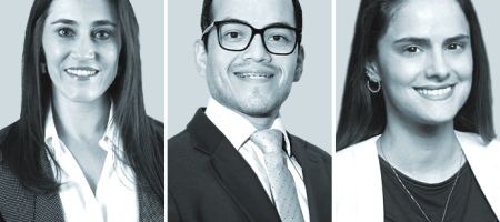 Marta Villagómez, de Robalino (izquierda); David Claros Flores, de GarciaBodan, y Fernanda Muniz Borges, de FAS Advogados in cooperation with CMS.