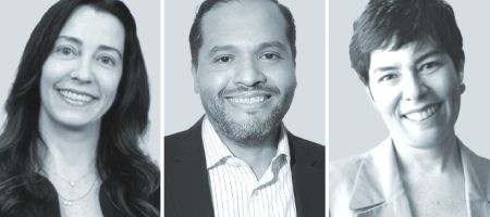 Cristina Borja, de Freitas Ferraz (izquierda); Oscar Torres, de EY Law, y Rosa Barrios, de GSA Legal.