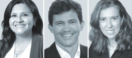 Liliana Calderón, de Rubio Leguía Normand (izquierda); Juan Martín Allende, de Marval O'Farrel Mairal, y Wanessa Françolin, de CTF Advogados. 