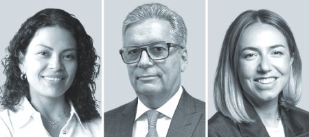 Lissette Valderrama, de GSA Legal (izquierda); Fábio Prieto de Souz, de Velloza Advogados, y Victoria Bengochea, de Martínez de Hoz & Rueda.
